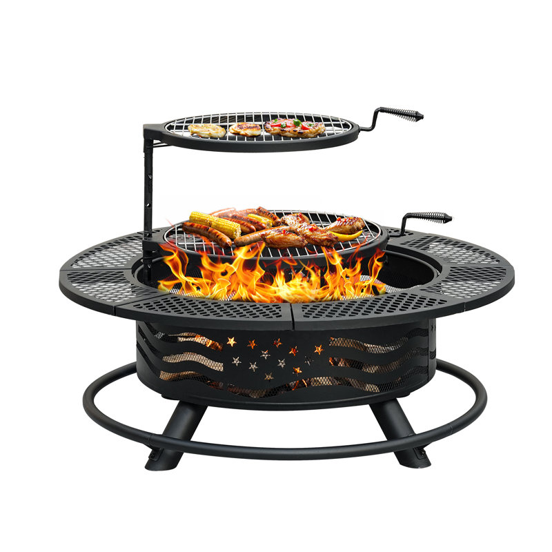 Wood Burning Fire Pit Table with Grill, 28.7" H x 42" W x 42" D