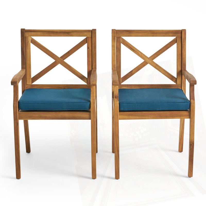 Set Of 2 Acacia Wood Patio Chair, Blue