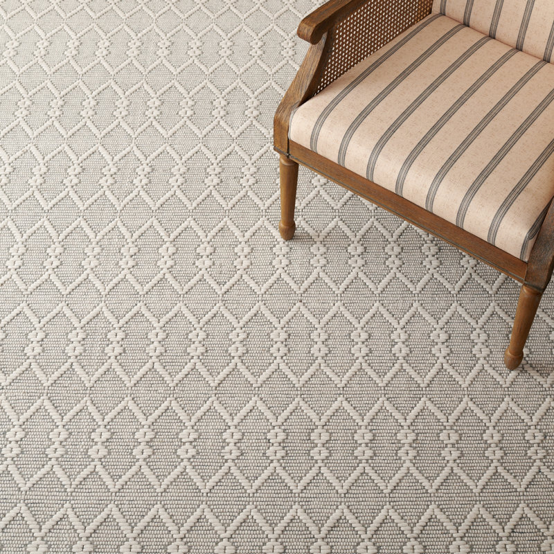 Msr Vermont Martha Stewart Hand Loomed Nz Wool/Cotton Geometric Rug in Ivory, Rectangle 8' x 10'