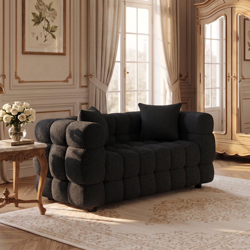 Canapé deux places Teddy de 55 pouces avec capitonnage à bulles, Black