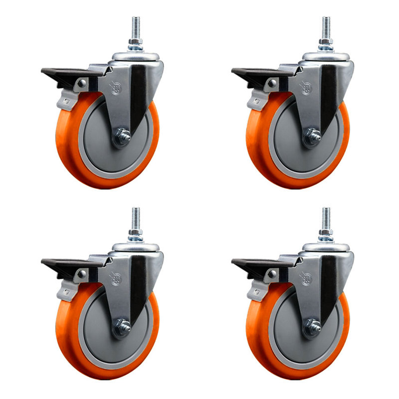 Polyurethane 12MM Threaded Stem Caster with Brake