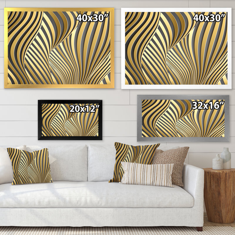 Wavy Luxury Gold Gradients I - peinture sur toile, H 24 po x l 32 po, Toile argentée avec cadre d'angle fermé