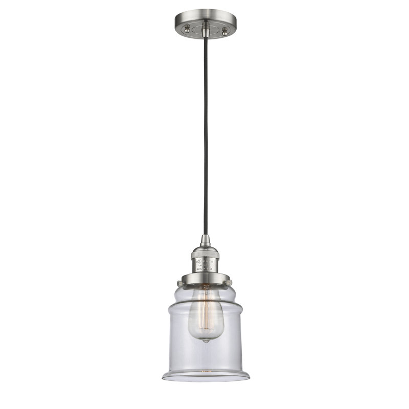 Luminaire suspendu en forme de cloche à 1 lumière Galaviz, Transparent, Nickel satiné brossé