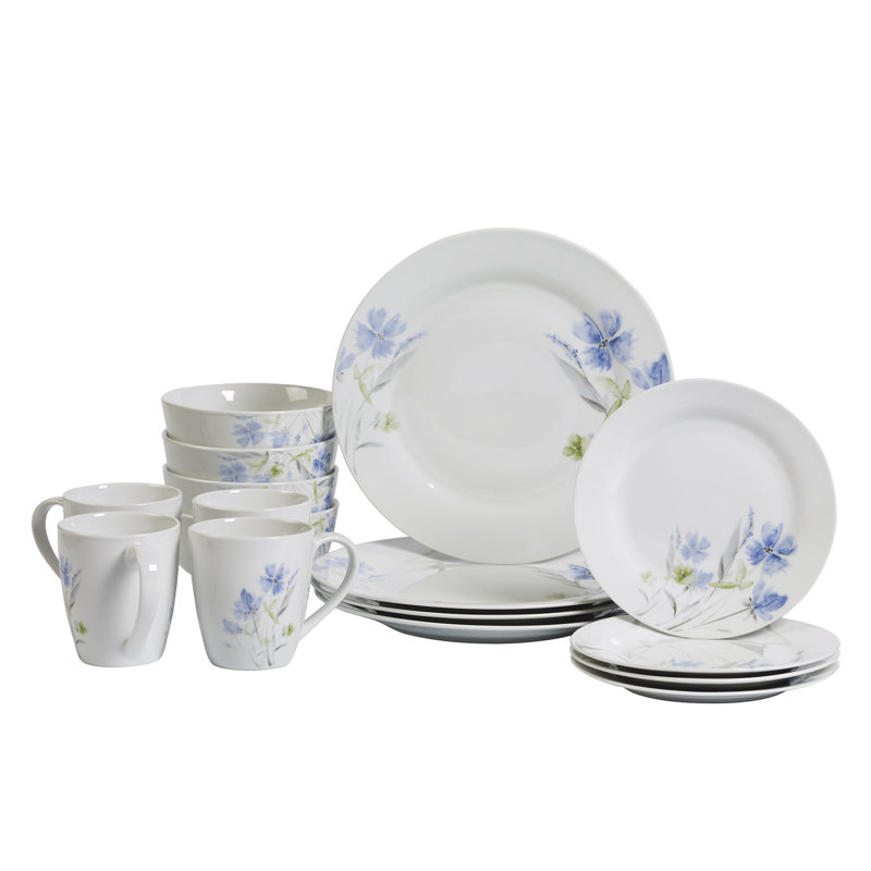 16-Piece White Porcelain Wildflower Dinnerware Set