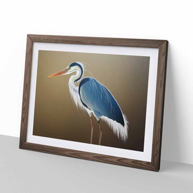 XH1022-9368X Unbeatable Heron Bird - Single Picture Frame Print, Walnut Framed, 46cm H x 64cm W x 2cm D