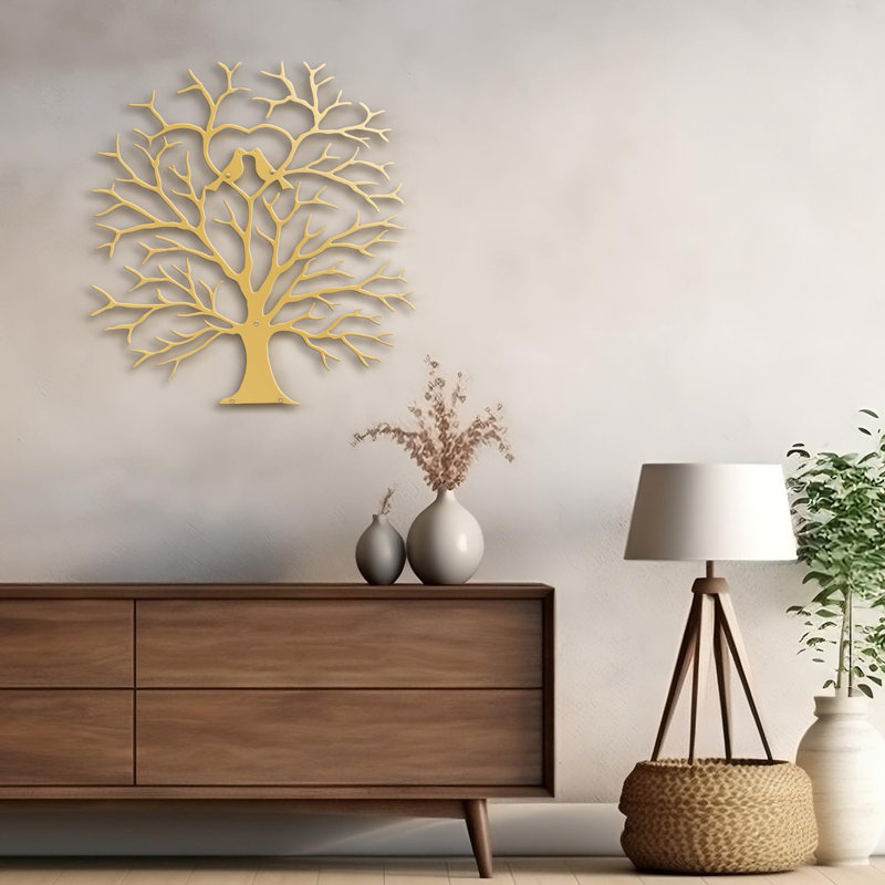 Décoration murale abstraite en forme de cœur arbre de l'amour, Or, H 18 po x l 17,31 po x P 0,05 po