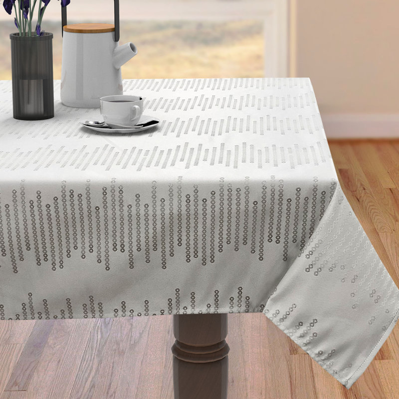 Shimmering Yarn Dyed Metallic Jacquard Sequins Look Woven Table Linen, 84" x 60"