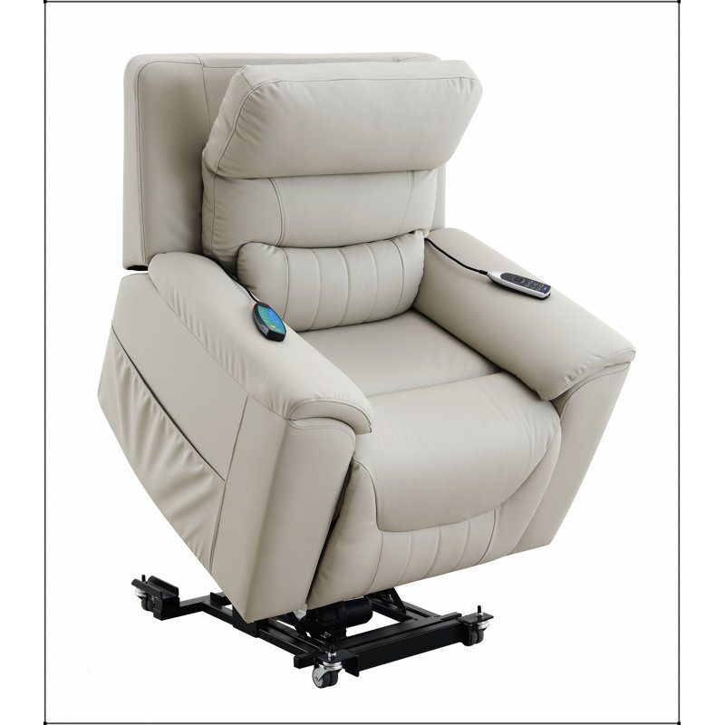 Fauteuil inclinable électrique Marsha en cuir synthétique gris clair avec levage, chauffage et massage
