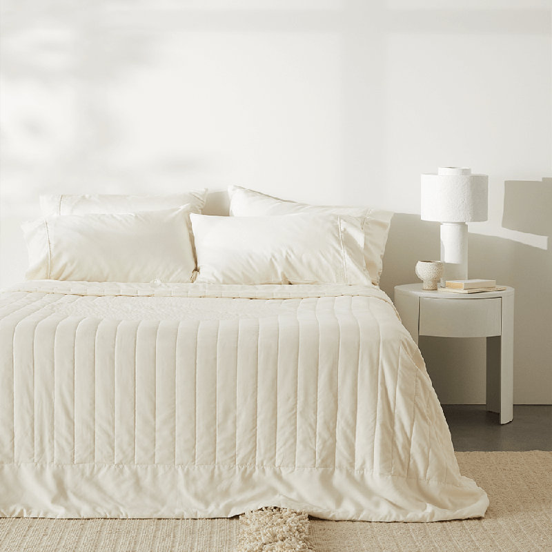 Linen Coverlet, Couvre-lit pour grand lit, Blanc