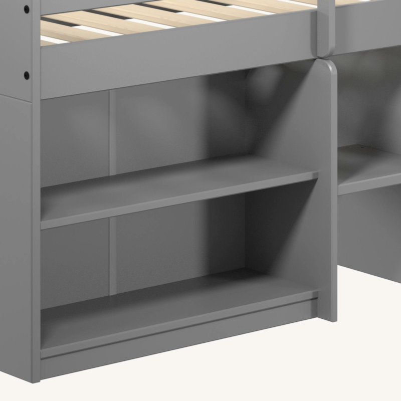 Lit mezzanine Joslynn, lit de rangement, lit plateforme