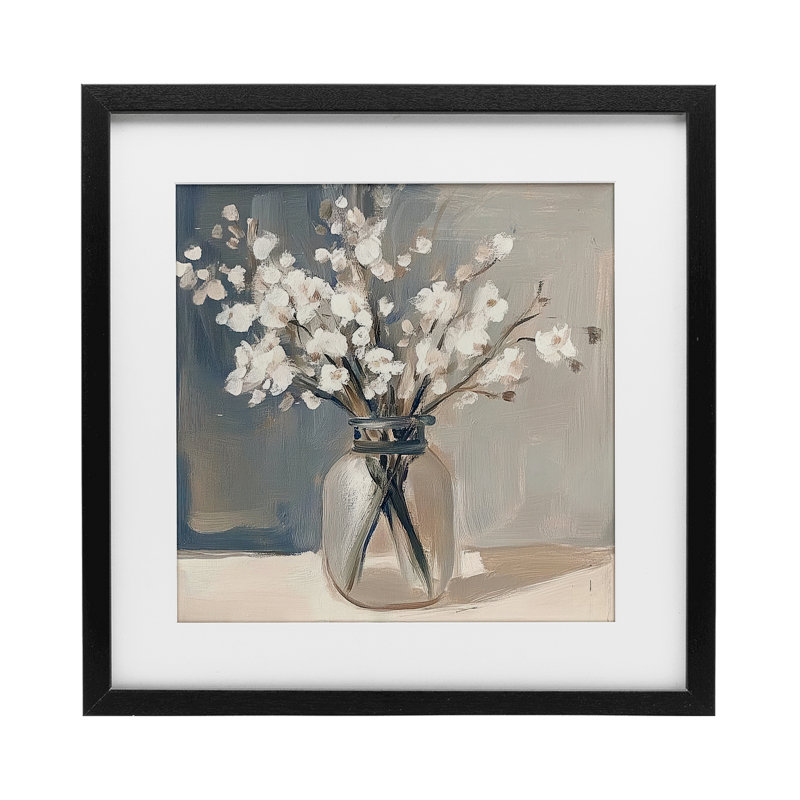 «Petals In Glass Vase», reproduction encadrée sous verre, design par Mona Grace, H 13 po x l 13 po, Cadre noir minuit