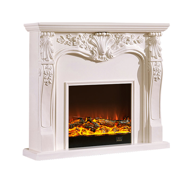 American-style simulated flame fireplace, White