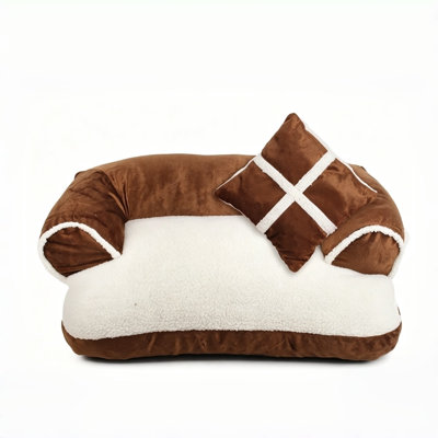 Canapé-lit contrastant avec traversin avec coussin décoratif assorti, doublure en sherpa doux, lit apaisant pour chien, tapis de nid épais et lavable pour petits chiens de taille moyenne et chats d'intérieur