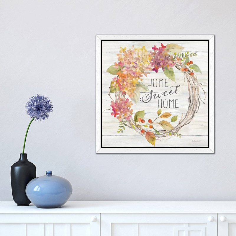 Farmhouse Hydrangea Wreath Spice I Home by Cynthia Coulter - Wrapped Canvas Print, 93.98 cm H x 93.98 cm W, White Framed