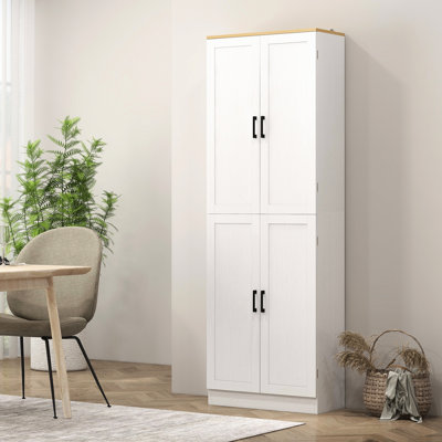 Kitchen Pantry Shelf, 67" Freestanding With 4 Doors And Adjustable Shelves, White For Spacious Organization Cabinet In Distressed Storage