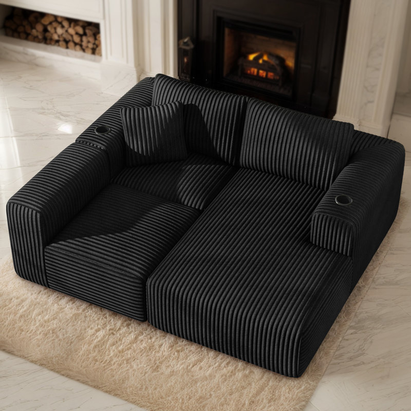 Boneless 108.2" Modular Cloud Sectional Sofa, No-Assembly L-Shaped Corduroy Couch with Chaise & Removable Pillows, Customizable Layout Modern Sofa