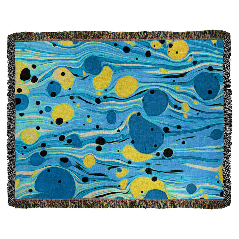 Jeté en coton tissé Katelyn Elizabeth, Bleu / Jaune
