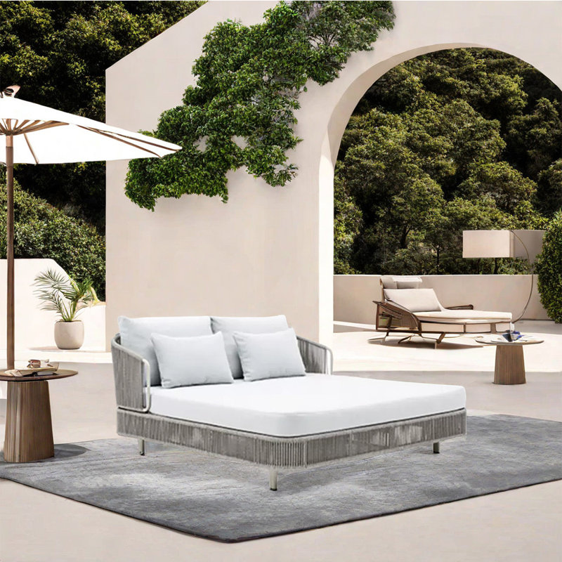 Courtyard Garden Patio Daybed 63.39'' Wide Rectangle Patio Daybed with Cushions, Gray