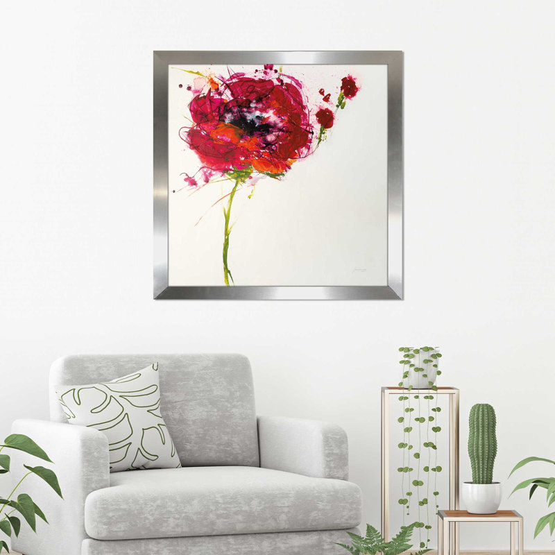 «Poppy Master on White», reproduction de peinture acrylique, H 21,5 po x l 21,5 po x P 0,75 po, Encadrement argenté