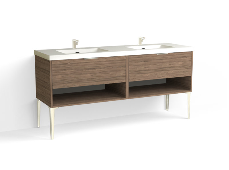 Modo 72" W Freestanding Double Bathroom Vanity with Dean Leg, Glossy White/Single, Biondo, Matte Black