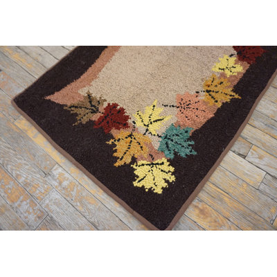 Vintage Mid Century Folk Art Foliage Pattern American Hooked Rug