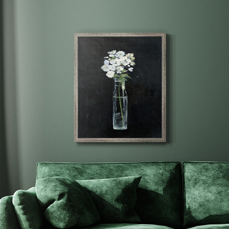Toile encadrée sophistiquée de première qualité florale - prête à être accrochée, H 24 po x l 20 po, Argent patiné