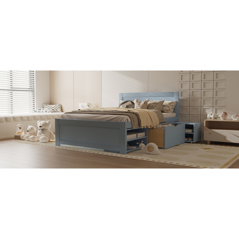 Full Size Platform Bed With Drawer And Two Shelves