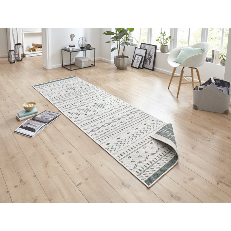 Kuba Woven Green Rug, Runner 80 x 250cm