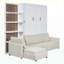 Grand lit escamotable mural avec canapé et tablettes de rangement, blanc