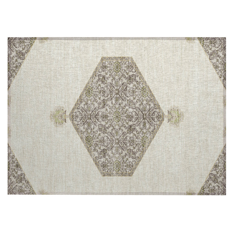Ivory and Gray Synthetic Flat Woven Washable Rug