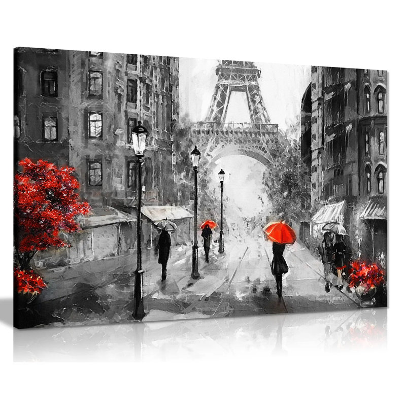 Paris Eiffel Tower Street View - Wrapped Canvas Print, 41cm H x 61cm W