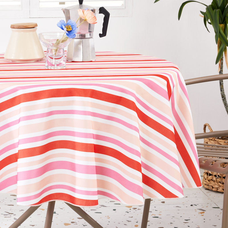 Waterproof Polyester Tablecloth with Three Striped Patterns, Coral Pink