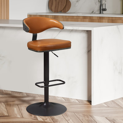 Swivel Faux Leather Upholstered Barstool with Adjustable Height
