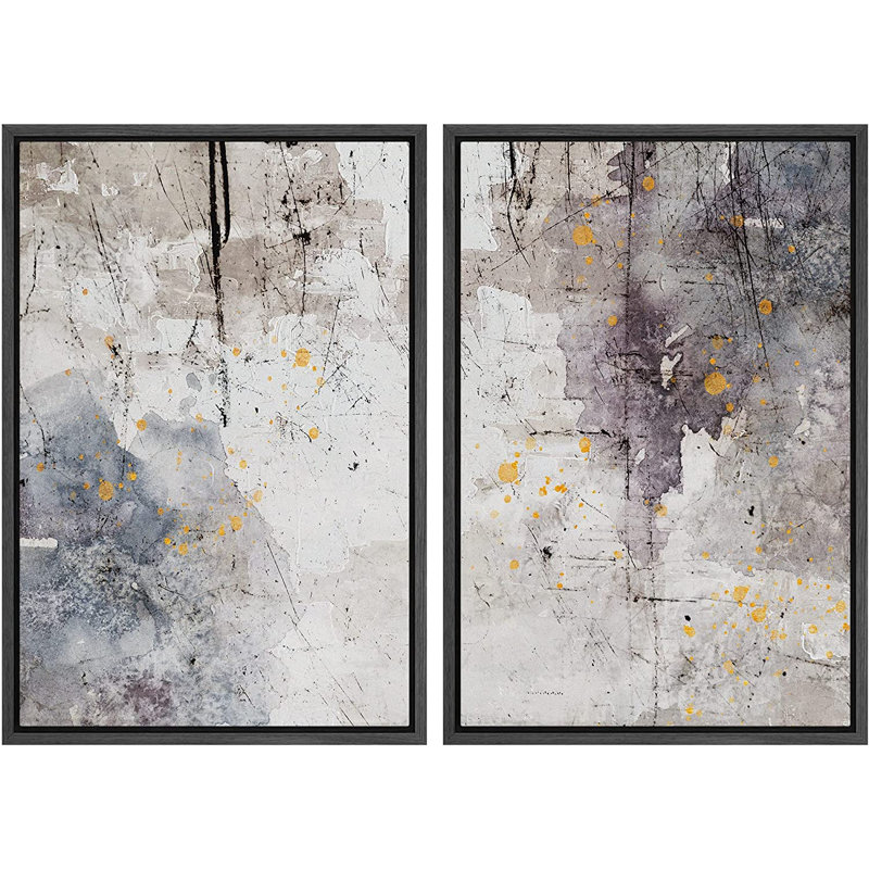 Abstrait effet de peinture grunge gris, graffiti - 2 pièces sur toile, H 24 po x l 36 po x P 2 po