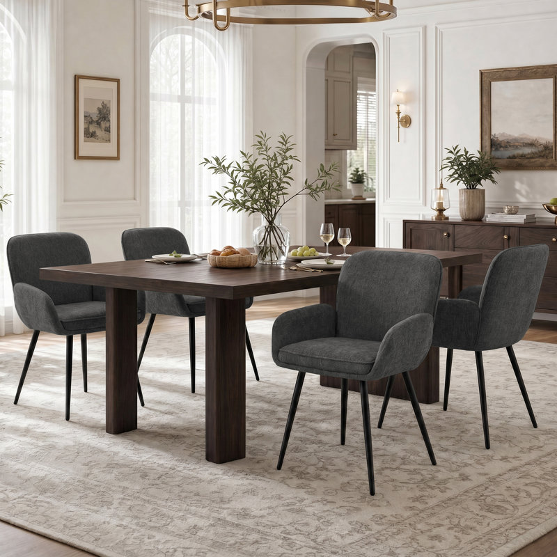 Chaises de salle à manger rembourrées en chenille avec pieds en métal (ensemble de 4), 4, Dark Grey Chenille