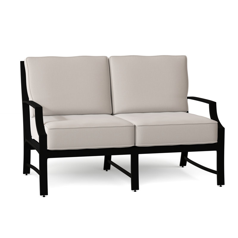 Seal Cove 51.75'' Wide Aluminum Loveseat with Cushions, Textured Black, Canvas Bird's Eye Sunbrella® Canvas
