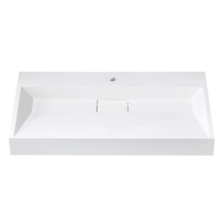 Maho 35.4 in. Rectangular White Composite Granite Stone Console Bathroom Vanity Sink