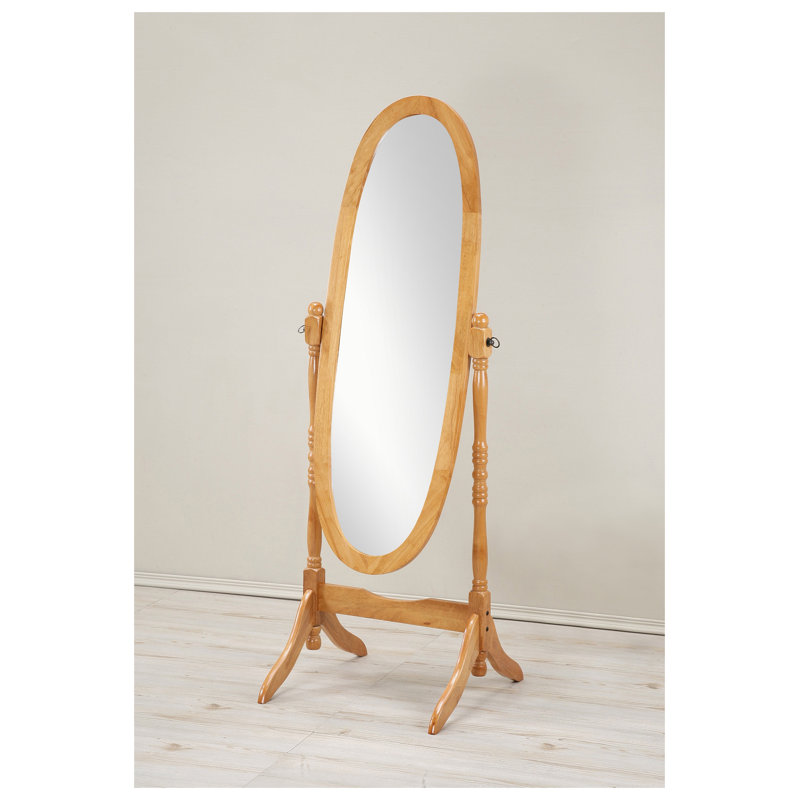 Miroir de plancher traditionnel en bois de chêne de style Queen Anne avec verre ovale inclinable, Bois de chêne
