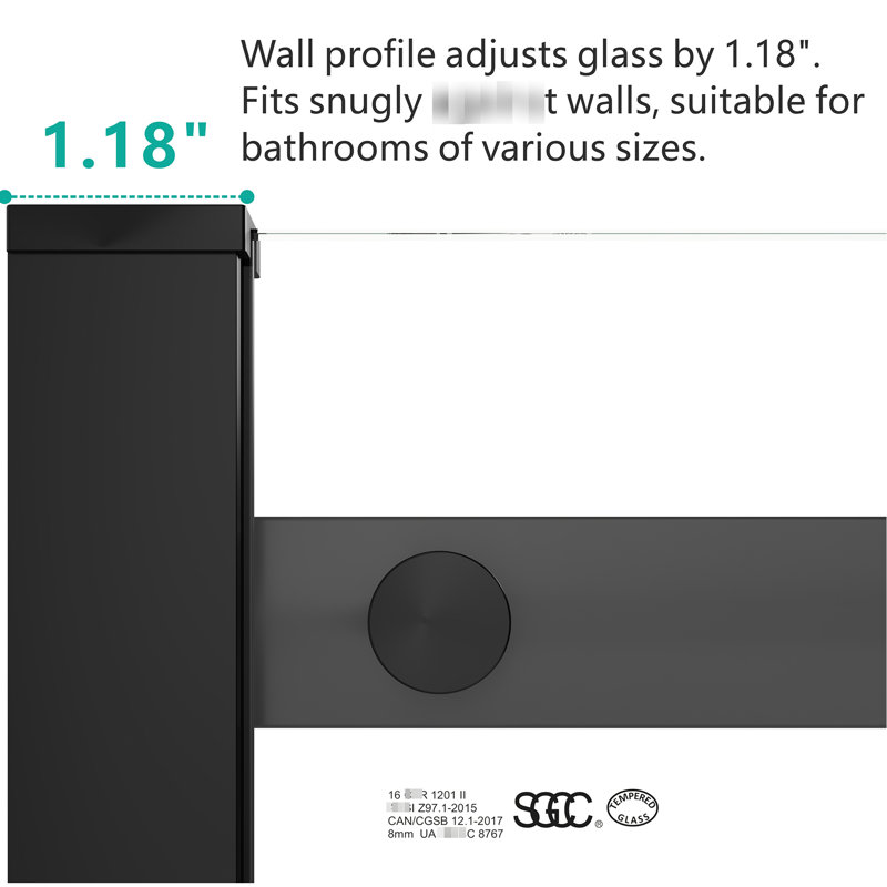 56 - 60"W X 76"H Bathroom Shower Door, Tempered Glass, Matte Black Fittings, Smooth Sliding Experience, Easy Maintenance Coating, Contemporary Style Glass Enclosure, 76"H, Design, Hardware, Movement,