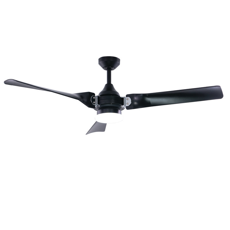 Makoti 52 in. Black and Chrome Indoor Rod Mount Industrial Ceiling Fan with Black Blades, Dimmable Integrated LED Light Kit and Remote Control Included, 3 Speeds, Frosted Opal Glass Shade