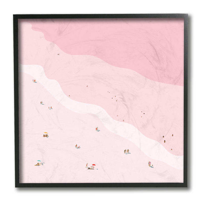 Rose plage vague côtière nautique glam, Giclée encadrée noir minuit, H 12 po x l 12 po x P 1,5 po