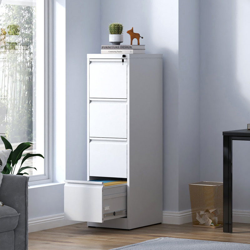 4 Drawer Metal Vertical File Cabinet With Lock Office Home Steel Vertical File Cabinet For A4 Legal/Letter Size, White 
