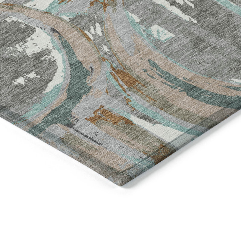 Tapis intérieur lavable à motif géométrique cuivre gris 3 pi x 5 pi