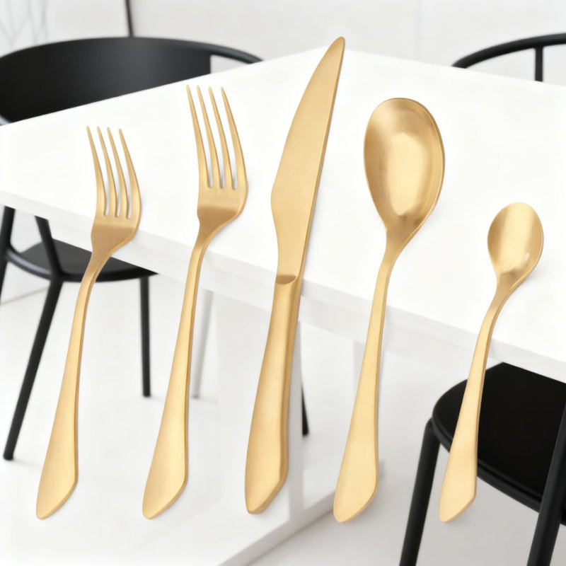 Service de couverts 40 pièces en acier inoxydable pour 8 personnes, ensemble de couverts à finition satinée or mat pour la maison et le restaurant, vaisselle allant au lave-vaisselle