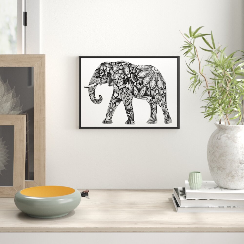 Gerahmtes Wandbild Elefant mit Ornamenten