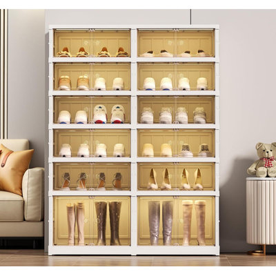 Shoe Rack Organizer For Closet Entryway Foldable Sneaker Storage Shoe, Collapsible Shoe Cabinet, Stackable Shoe Storage Cabinet With Lids, (Whitr)