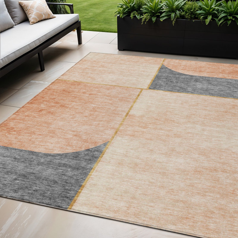 Tapis extérieur lavable abstrait corail pêche et gris 5 pi x 8 pi