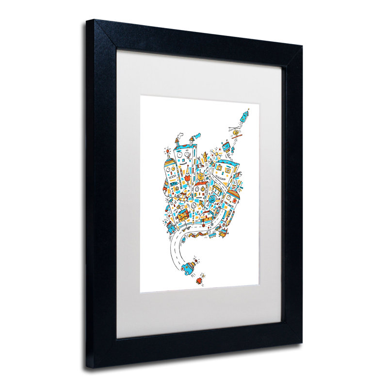 « robot city » par carla martell, art encadré, Blanc, H 14 po x l 11 po