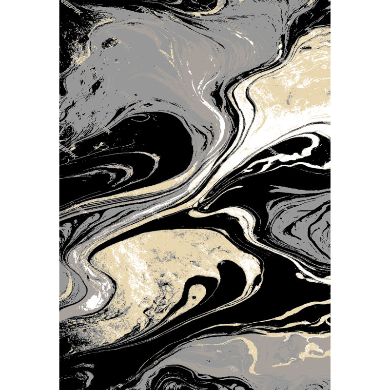 Galaxy Series Abrstract Black/Gray/Ivory/Beige Area Rug, Rectangle 5'3" x 7'3", Black