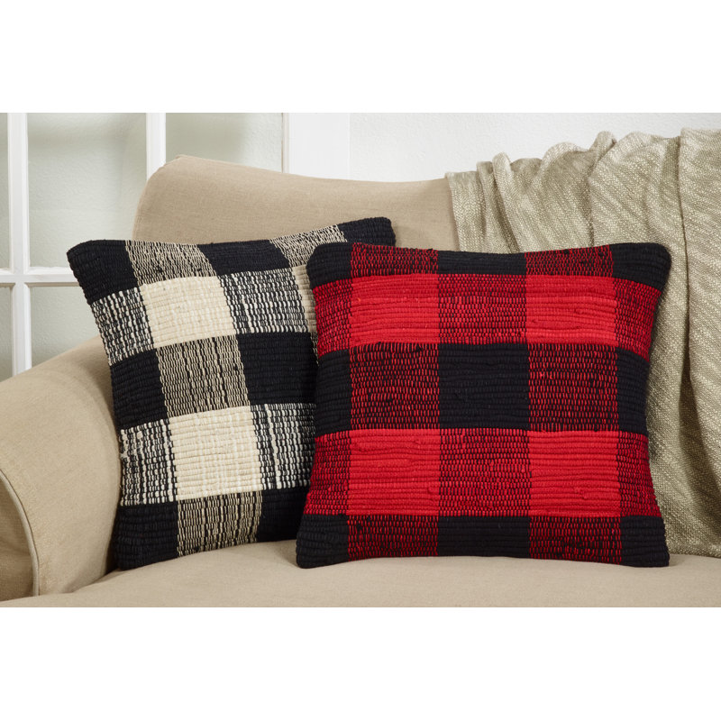 18'' Red and Black Buffalo Plaid Cotton Throw Pillow
